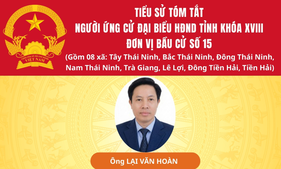 TIỂU SỬ VÀ CHƯƠNG TRÌNH HÀNH ĐỘNG CỦA ỨNG CỬ VIÊN ĐẠI BIỂU HĐND TỈNH KHÓA XVIII TẠI ĐƠN VỊ BẦU CỬ SỐ 15: ÔNG LẠI VĂN HOÀN