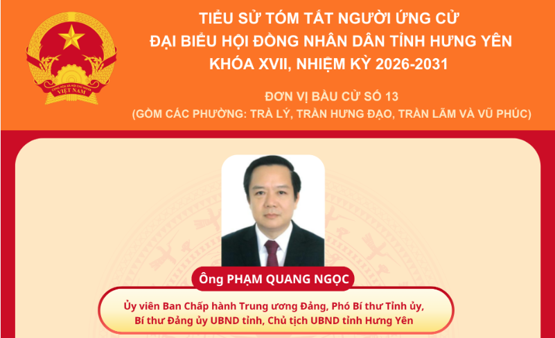 TIỂU SỬ CỦA ỨNG CỬ VIÊN ĐẠI BIỂU HĐND TỈNH KHÓA XVIII, NHIỆM KỲ 2026 - 2031 TẠI ĐƠN VỊ BẦU CỬ SỐ 13: ÔNG PHẠM QUANG NGỌC